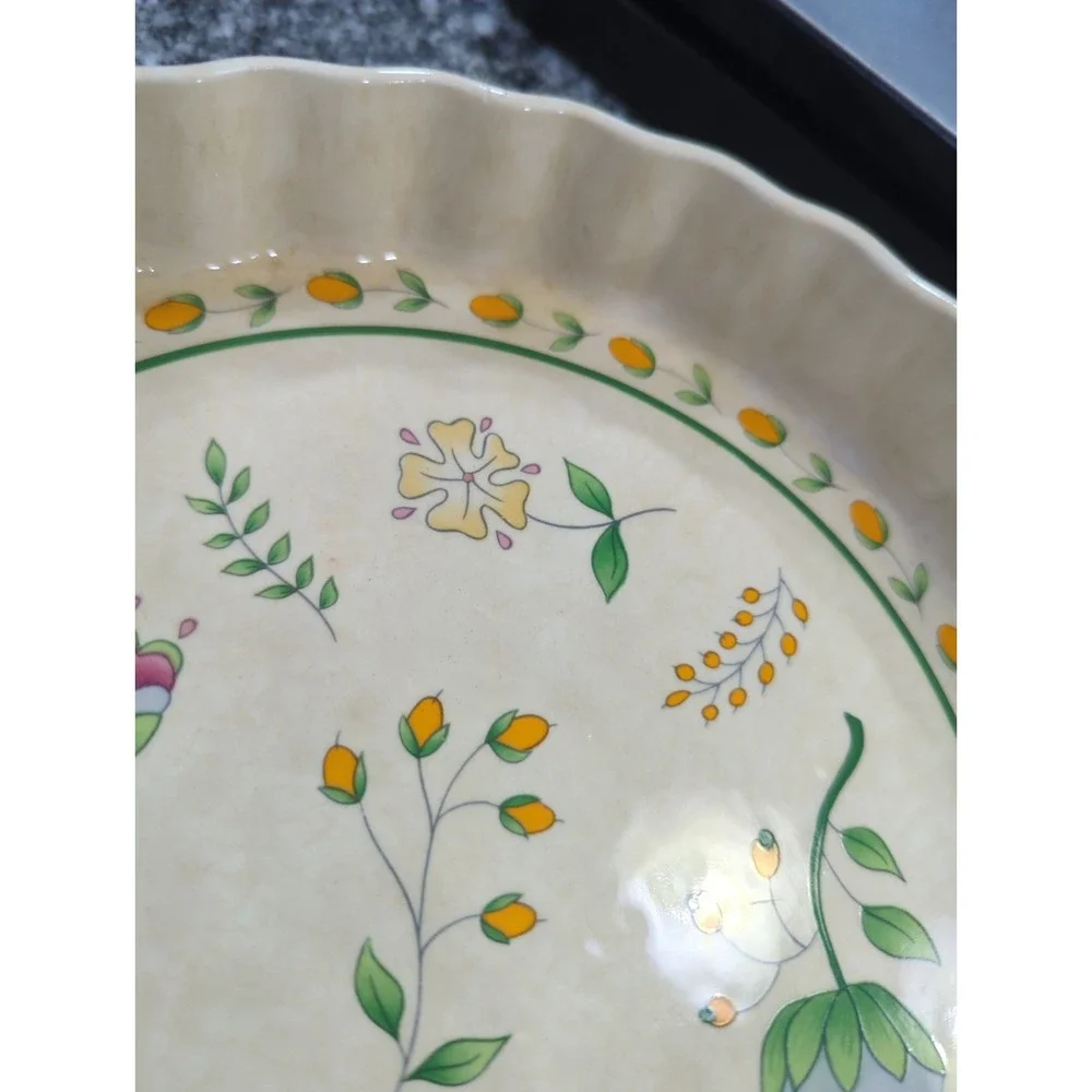 Vintage Ceramic Floral Quiche Tart Pan Cottage Core Granny Core